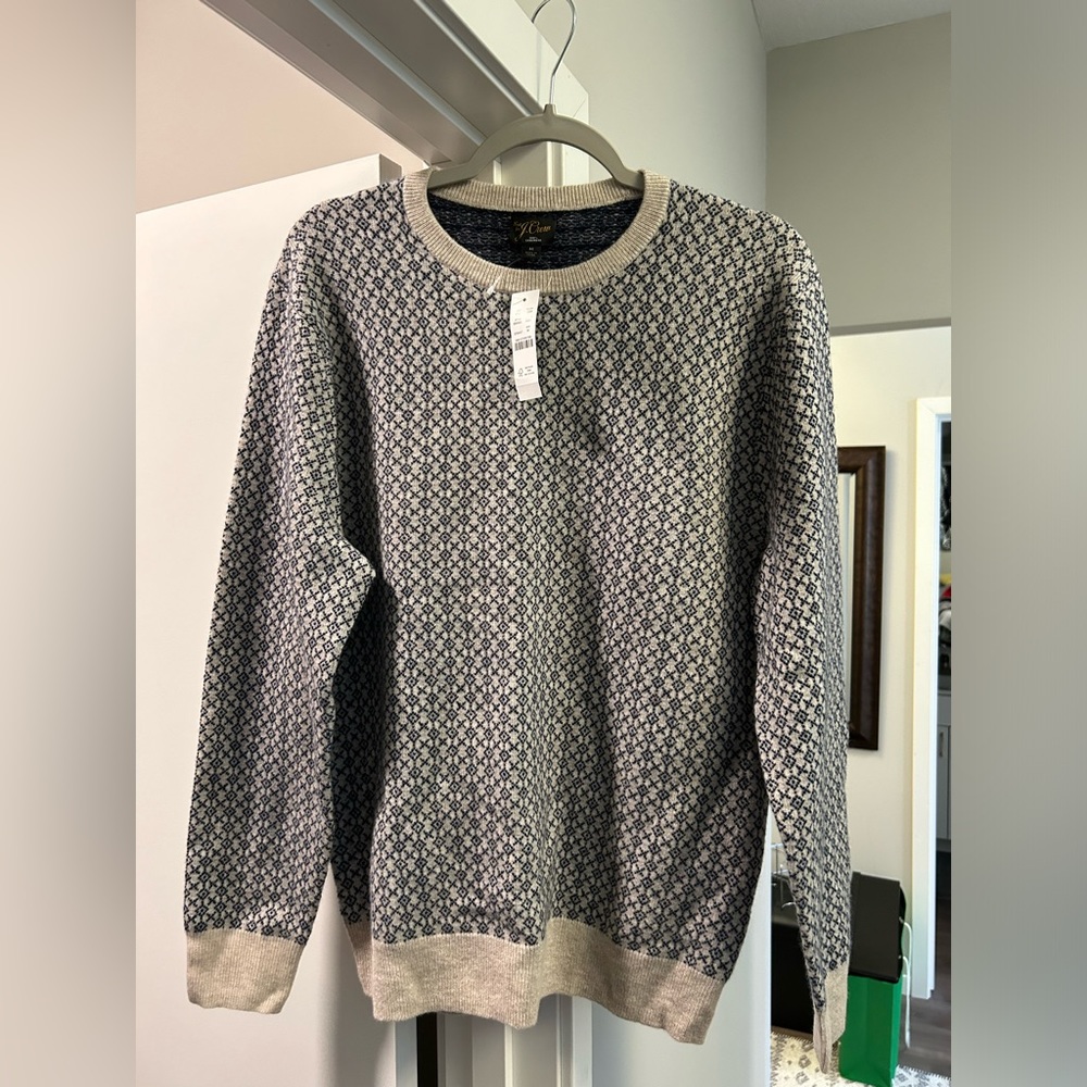 Men’s Jcrew 100% cashmere jacquard crew neck sweater, size M